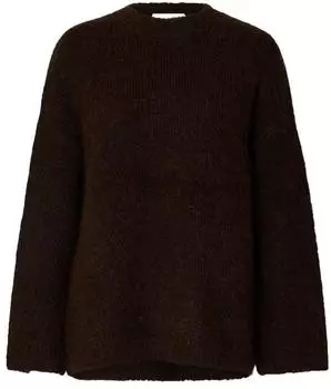 Selected Slfgabriella Ls Strickpullover New O-Neck Noos dunkelbraun