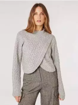 Apricot Regular Fit Pullover in Strick-Optik hellgrau