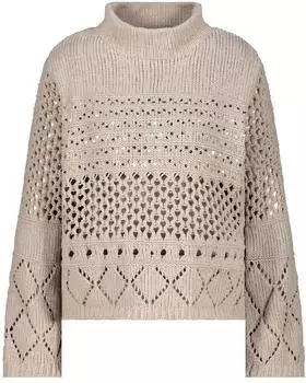 Monari Chenille Ajour Regular fit Strickpullover mit Stehkragen (809498) lattemacchiato