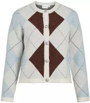 Vila Vikayla O-Neck Karierte Strickjacke (14111310) hellblau/braun/hellgrau