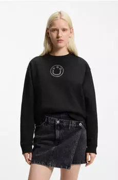 HUGO Classic Crew Sweatshirt Relaxed Fit mit Strass-Steinen schwarz/transparent