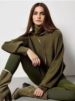 Apricot Rollkragenpullover mit überschnittener Schulter khaki