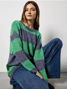 Apricot Mixed Cable Strickpullover Patchwork grün/blau marine
