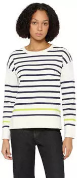 Cartoon Strickpullover mit Rundhalsausschnitt blau/weiß