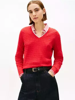 Tommy Hilfiger Cable Knit V-Neck Jumper (WW0WW44987) primary red
