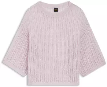 Hugo Boss Strickpullover aus Woll-Mix mit Lochmuster Style C_Frug 50554632 Flieder