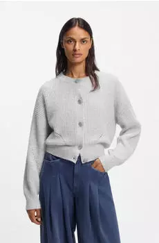 Hugo Boss Regular-Fit Strickjacke mit Lochmuster Style C_Fernard 50554605 Hellgrau