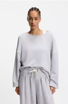 Hugo Boss Loose-Fit Sweatshirt aus Baumwoll-Mix mit unversäuberten Säumen Style C_Enely 50554274 Hellgrau