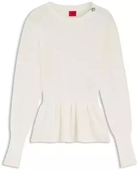HUGO Pullover aus Baumwolle mit abnehmbarer Blumenbrosche Style Sabanna 50554066 Natur