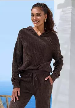 French Connection Kapuzenpullover mit Zopfmuster und Rippb&uuml;ndchen (12277722) braun