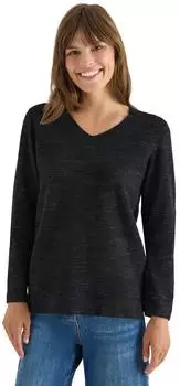 Cecil Kuscheliger Pullover mit gerundetem V-Ausschnitt (B303310) salt-pepper heather melange/schwarz