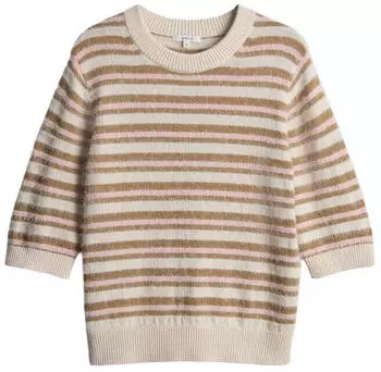 Opus Pairy Regular Kurzarm-Strick mit Streifenmuster (10494913701393) beige/braun/rosa