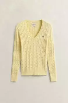 GANT Zopfstrick V-Neck Pullover aus Stretch-Baumwolle (4800101) vanilla yellow