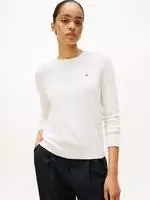 Tommy Hilfiger Rundhalspullover "CO JERSEY STITCH LS C-NK SWT" mit Logostickerei