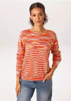 Aniston Pullover mit Lochmuster hellblau/orange/hellorange/rot