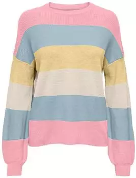 Only Atia Rundhals-Pullover (15220044) light pink stripes:melange/winter sky/sunlight/whitecap grey