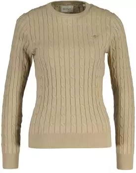 GANT Zopfstrick Rundhalspullover aus Stretch-Baumwolle (4800100) oat beige