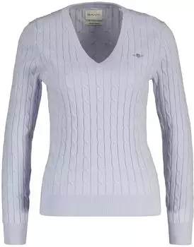 GANT Zopfstrick V-Neck Pullover aus Stretch-Baumwolle (4800101) baby blue