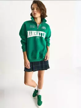 Bianco Lucci Langarm-Zipper-Sweatshirt mit Rückendruck, Loose Fit (MGICIX54010C) smaragd/weiß