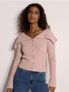 Apricot Chunky Knit Cardigan mit Crochetbesatz pink