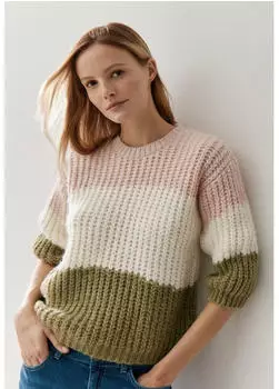 More & More Pullover mit Lochmuster Regular Fit (813774000100360) olive/rosé/weiß