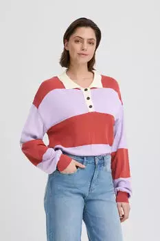ICHI IHBOSTON LS14 Loose Fit Langarm Pullover (20125135) helllila/rostrot