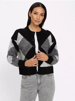 Heine Jacquard Strickjacke schwarz-ecru-gemustert
