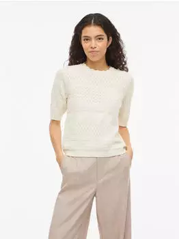 Vila Vilollo O-Neck K/A Detail Strick Top whisper wei&szlig;