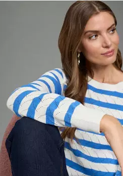 Laura Scott Ajour Pullover mit Streifenmuster (75394131) himmelblau/weiß