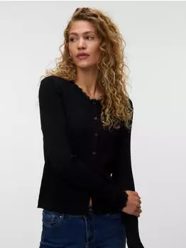 Vero Moda VMWonder Lace LS O-Neck Cardigan Regular Fit (10346457) schwarz