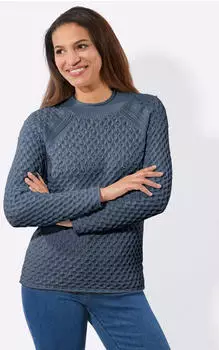 Witt Weiden Strickpullover Langarm Struktur Mustermix rauchblau