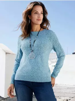Witt Weiden Strickpullover Langarm Ajour aquamarin-meliert