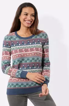 Witt Weiden Jacquard Pullover Langarm rauchblau-rosenholz