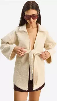 Bianco Lucci MDMCGHSF01CD Strukturierter Übergroßer Cardigan mit V-Ausschnitt und Bindeband elfenbein