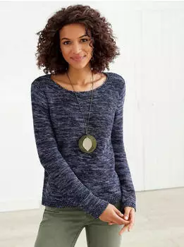 Witt Weiden Strickpullover Langarm Links-Strick marine-meliert
