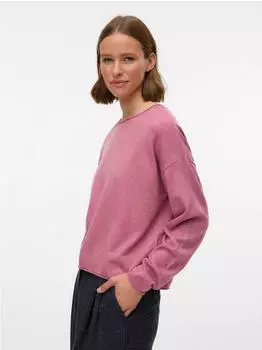 Vero Moda VMEXCITING PLAIN LS O-NK ROLL Strickpullover Melange (94964661) holly berry detail:melange