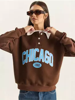 Bianco Lucci Oversized Bedrucktes Sweatshirt hellblau/mokka