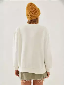 Bianco Lucci Heart Pattern Crew-Neck Sweatshirt, Loose Fit (MDMCWEKD110E) beige/braun/dunkelbraun/schwarz