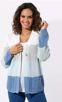 Witt Weiden Long Sleeve Ajour Cardigan mittelblau-ecru-geringelt