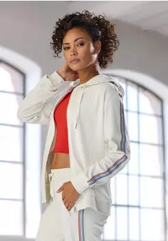 H.I.S Jeans Kapuzensweatjacke mit seitlichem Tapestreifen (53120421) ecru