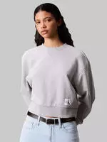Sweatshirt CALVIN KLEIN JEANS "FRENCH TERRY WOVEN LABEL CREW", Damen, Gr. XS,...
