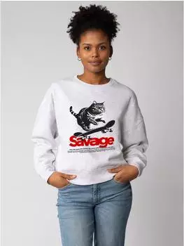 watapparel Savage Cat Mocha Sweatshirt cool heather grey
