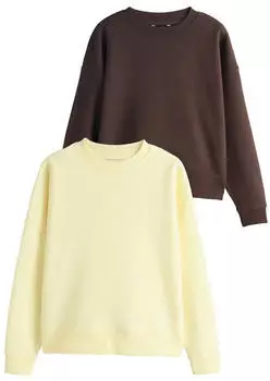 Next Fashion Super Soft Rundhals-Sweatshirts mit Nahtdetails, 2er-Pack (W98955) chocolate brown/butter yellow
