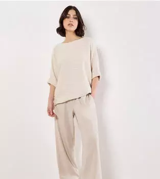Apricot Textured Cable Knit Batwing Oversized Top stein
