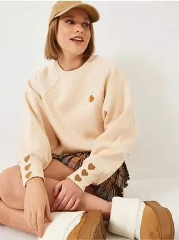 Bianco Lucci Besticktes Rundhals Langarm-Sweatshirt Oversized beige/gold