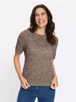 Witt Weiden Baumwoll-Pullover Kurzarm Grobstrick (213312) taupe-schoko-gemustert