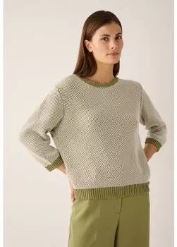 More & More Pullover mit Stehkragen und Lochmuster grün