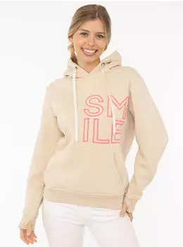 Zwillingsherz Hoodie 'Alissa 0' beige Smile-Stickerei