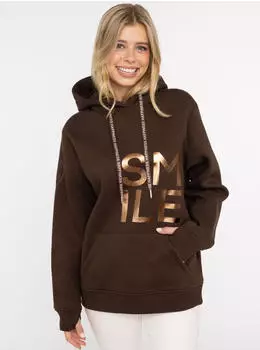 Zwillingsherz Hoodie 'Alissa Shiny' gl&auml;nzend Dark Brown Schwarz
