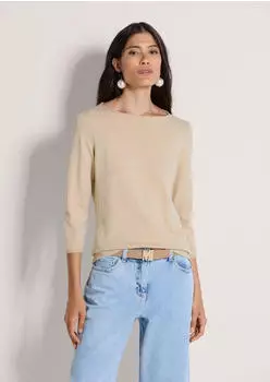 Madeleine Strickpullover Kaschmirpullover mit U-Boot-Ausschnitt beige melange